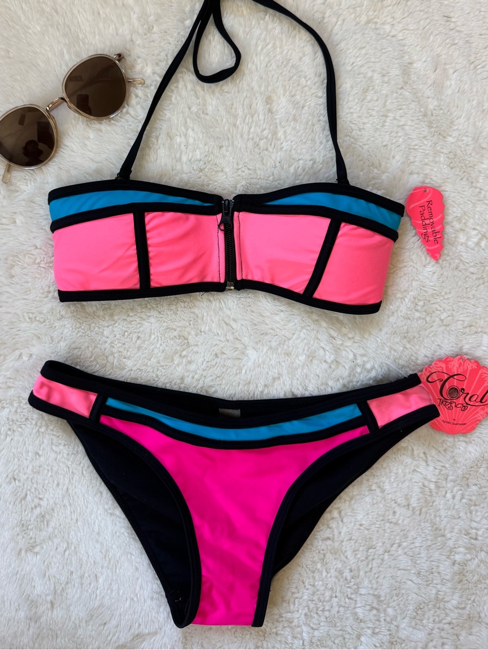 1980s Color Block Bikini Size XS New Old Stock!